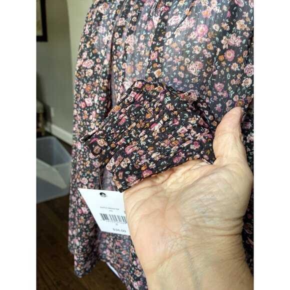 Ophelia Roe NWT Cottage Core Smocked Blouse Black & Floral Small Prairie - Picture 5 of 9